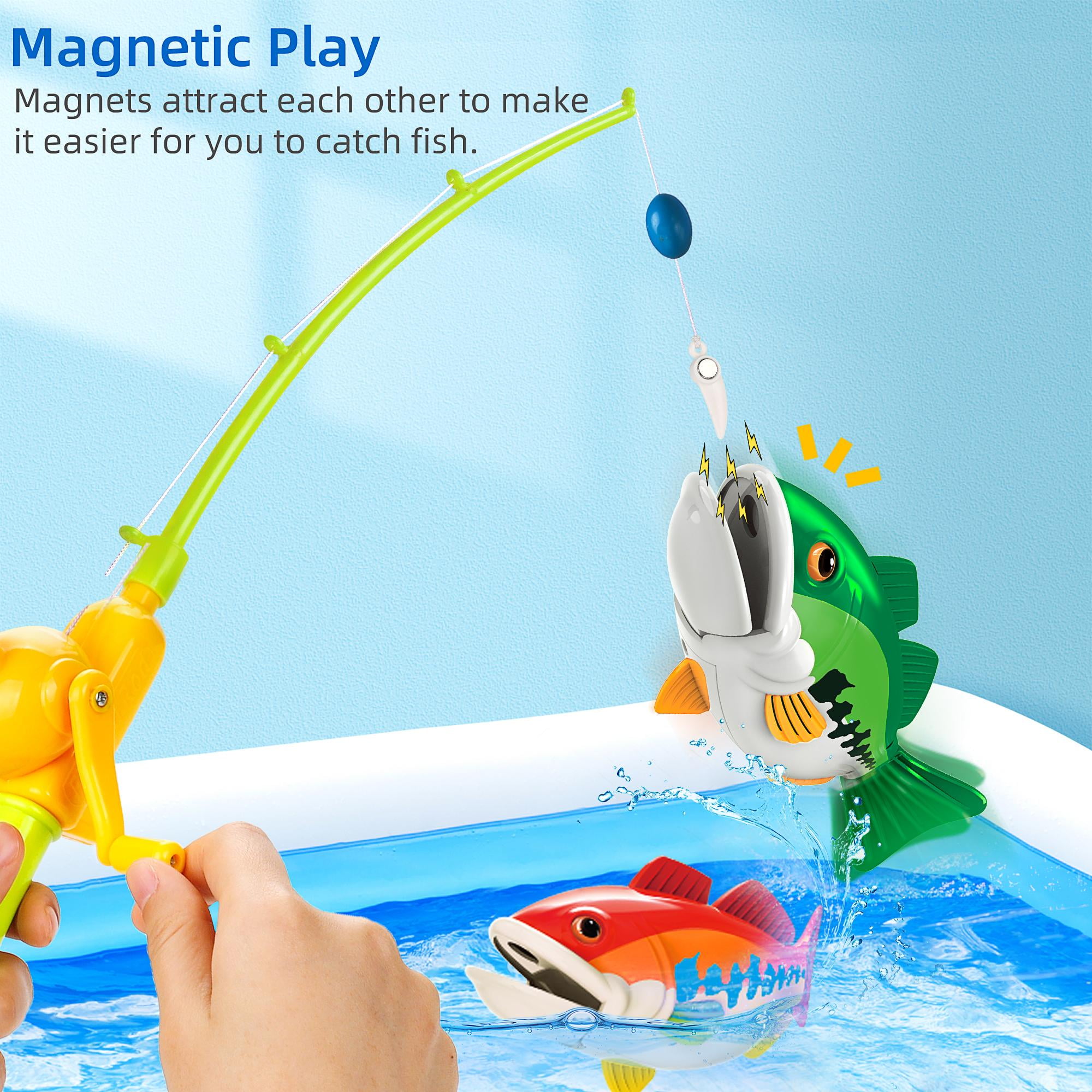 Kids Fishing Game Toy with 1 Adjustable Fishing Rod and 2 Realistic Fish, Pool  Fishing Toy Set with Magnetic Bait, Safe and Durable Fishing Toy Gift 