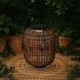 thumbnail image 4 of JONATHAN Y Nara 20.5" Modern Global Faux Rattan Integrated Indoor/Outdoor LED Solar Powered Lantern, Light Brown/Black, JYL2600B, 4 of 6