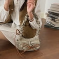 thumbnail image 2 of Canvas Pleated Bow Multi-Pocket Baguette Crossbody Shoulder Bag for Women and Girls, Minimalist Zipper Purse with Color-Block Stitching in Camo Green for Daily Commute, 2 of 8