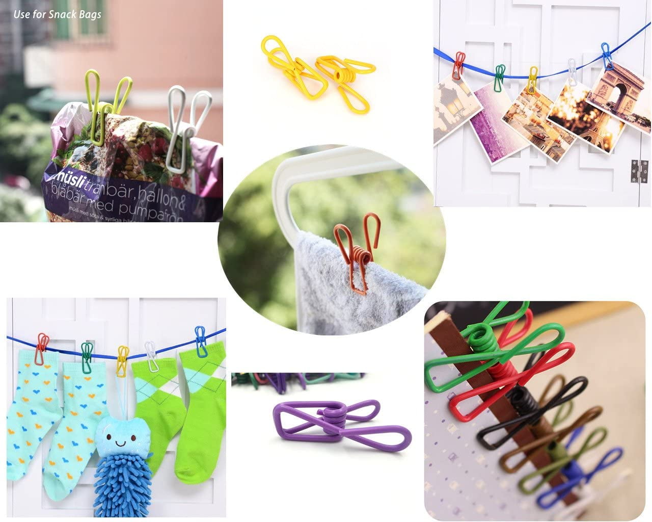 Office Bags Sealing Clip Mixed Colors Used in a Variety of Applications. Utility Clips:30pcs Mixed Colors PVC Coated Spring Clamps 2 for Chip Clips,Clothesline Clip Laundry Hanging,Gathering Clip 