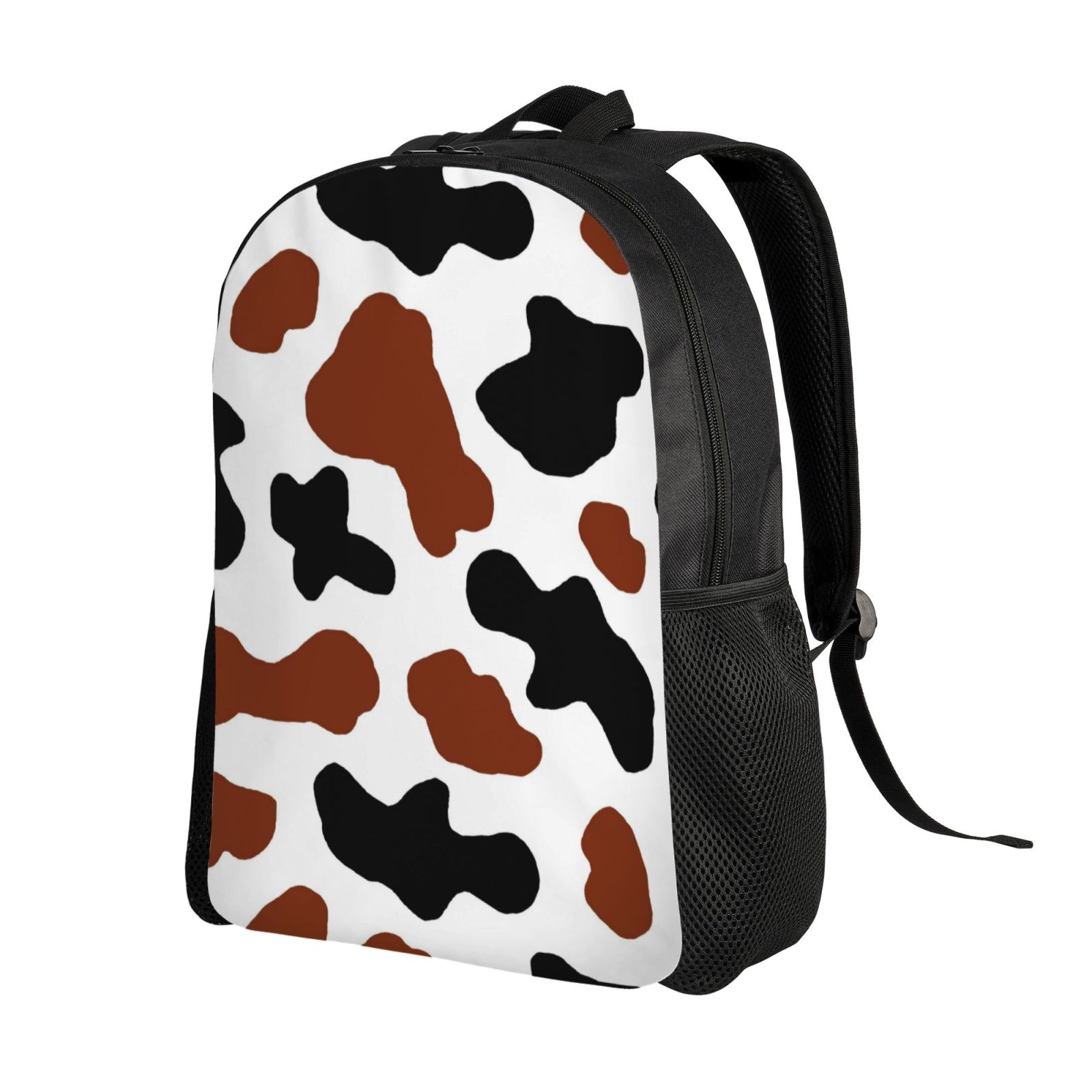 Xecao Brown Black Cow Print School Backpack with Laptop Compartment Small Travel Laptop Backpack for Women Men Waterproof College Backpack Simple School Bag
