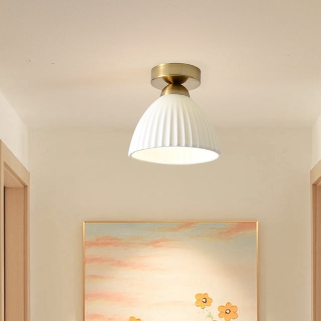 SHEIGUANNI Gold Ceramic Ceiling Light for Corridor, Balcony & Entrance - Wrought Iron Base, Energy-Efficient