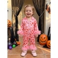 thumbnail image 5 of Cjfdfy Newborn Baby Girls Halloween Silk Romper Pajamas Pumpkin Ghost Print Fuzzy Trim Long Sleeve Satin Jumpsuit Cute Newborn Halloween Fall Winter Nightgown Clothes, 5 of 9