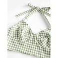 thumbnail image 4 of ZAFUL for Hot Girl Style Gingham Shirred Halter Slit Skirt Set Light Green XL, 4 of 5