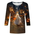 thumbnail image 4 of Mgmyaa Fall Womens Shirts 3/4 Sleeve Halloween Pattern Round Neck T-Shirts Plus Size Costumes Blouses Size S-5XL, 4 of 5