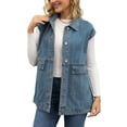 thumbnail image 4 of INSPIRE CHIC Women's Coat Oversized Denim Vest Collared Button Down Sleeveless Long Jean Jacket S Grey Blue, 4 of 6
