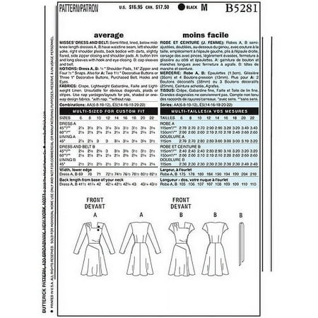 Butterick Pattern Misses' Dress and Belt, AA (6, 8, 10, 12)