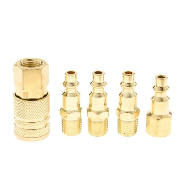 5 Piece Solid Brass Quick Coupler Set Air Hose Connector Fittings Plug