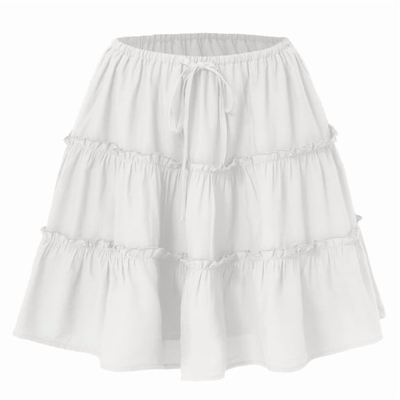 Mawalde Women Floral Flared Short Skirt Cute High Waist Ruffle Skirt Beach Mini Skirt White M