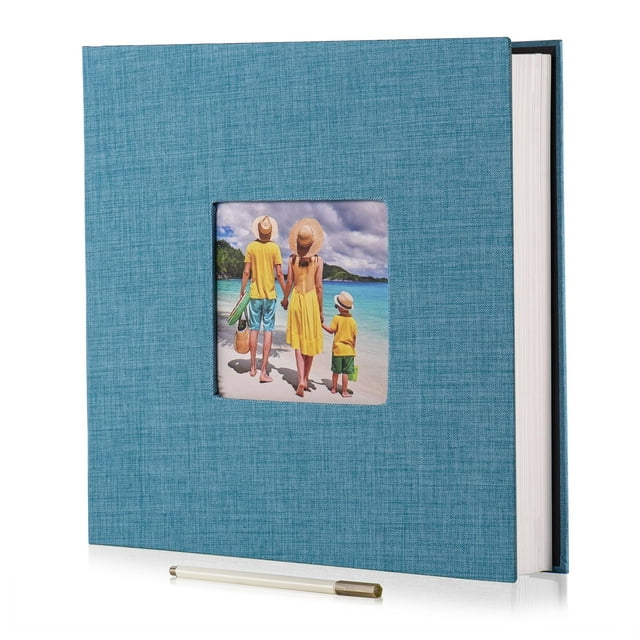 Álbum de fotos HoneyTolly de lino autoadhesivo de 60 páginas, color azul