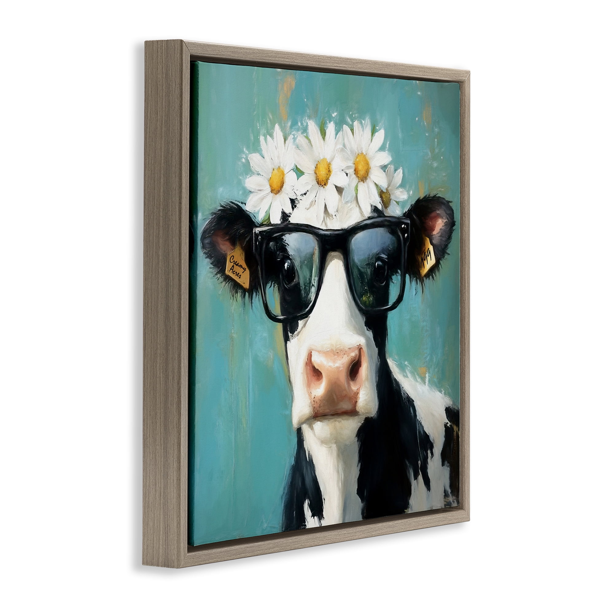 Stupell Industries Nerdy Nessie Cow Brown Framed Floater Canvas Wall Art, design by Tina LeCour