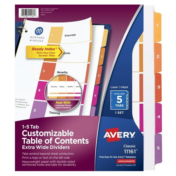 Avery Table of Contents Dividers, Preprinted 15 Multicolor Tabs