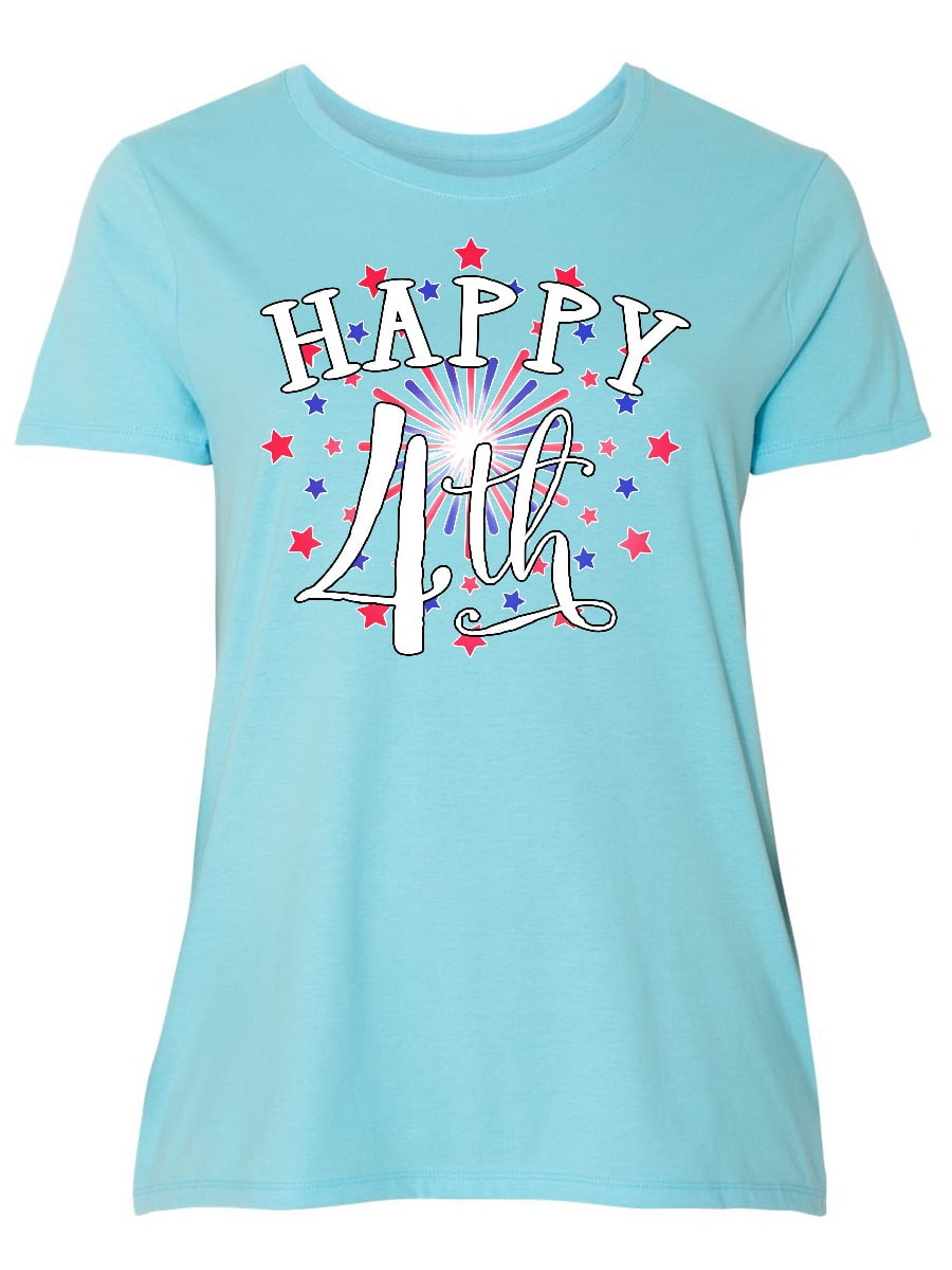 INKtastic - Happy 4th- Fourth of July firework Women's Plus Size T-Shirt - Walmart.com - Walmart.com