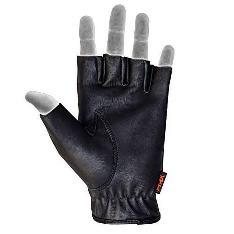 MRX Boxing & Fitness Mens Driving Gloves Basic Soft Goat Leather Fingerless Breathable Biker Motorcycle Riding Cycling Shooting Button Gloves Full