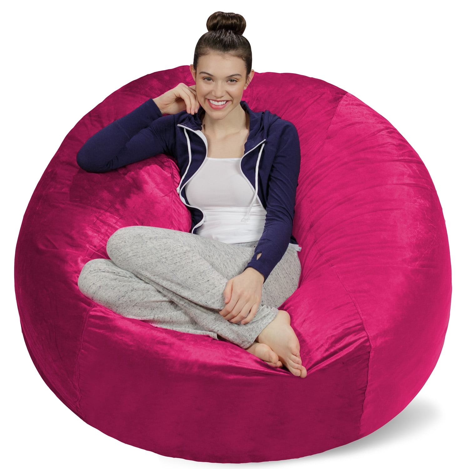 Sofa Sack Bean Bag Chair, Memory Foam Lounger with Microsuede Cover, Kids, Adults, 5 ft, Magenta