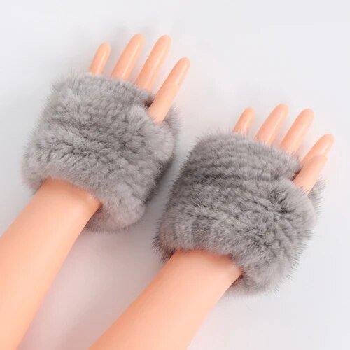 Guantes de piel de visón auténtica para mujer, manoplas tejidas de lujo de piel Natural, guantes sin dedos elásticos de piel auténtica, cálidos para invierno, gran oferta