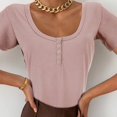 thumbnail image 2 of Short Sleeve T Shirt Womens Solid Color Womens Basic Sexy Low Cut Button Down Tight Slim Fitted Tee Tops T Shirts, 2 of 6