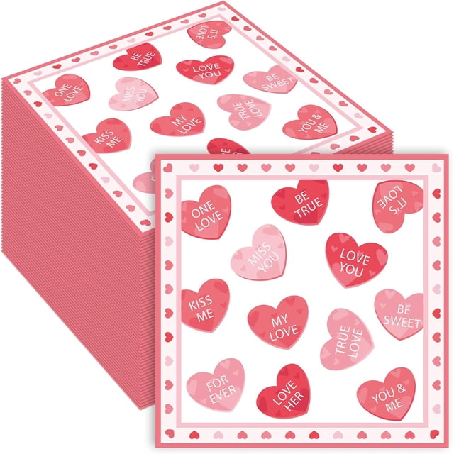 Paquete de 40 servilletas de papel para el día de San Valentín, 13 x 13 pulgadas, desechables con mensaje de amor, vajilla, almuerzo, cóctel, servilleta para fiestas, suministros para bodas