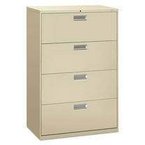 HON Brigade 600 Series Lateral File, 4 Drawers, Polished Aluminum Pull, 36"W x 19-1/4"D x 53-1/4"H, Putty Finish