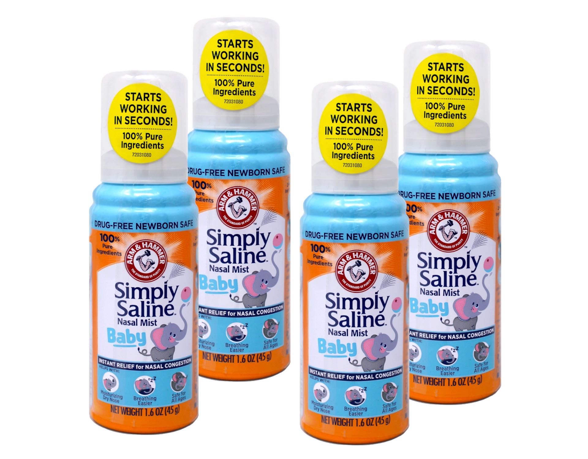 4 Pack - Arm and Hammer Simply Saline Baby Nasal Relief Mist 1.6 Ounce Each