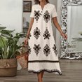 thumbnail image 1 of Ovzne Robes pour Femmes 2025 Robe de Plage Mode Robe d'Été Décontractée Col en V Manches Courtes Imprimé Bouton Robes de Plage Boho Robe en Dentelle Robes de Printemps Manches Courtes Imprimé, 1 of 6