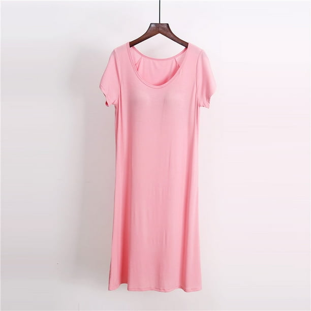 Camisón largo con tirantes para mujer, pijama de talla grande, vestido de casa para mujer, vestido de pijama corto con almohadilla para el pecho, estilo fino, camiseta sin mangas integrada, camisón de