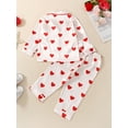 thumbnail image 4 of Suealasg 2Pcs Kids Girls Pajama Set Long Sleeve Heart Print Shirt+ Elastic Waist Pants Sleepwear Nightdress Little Girls Valentine's Day Nightwear Loungewear, 4 of 9