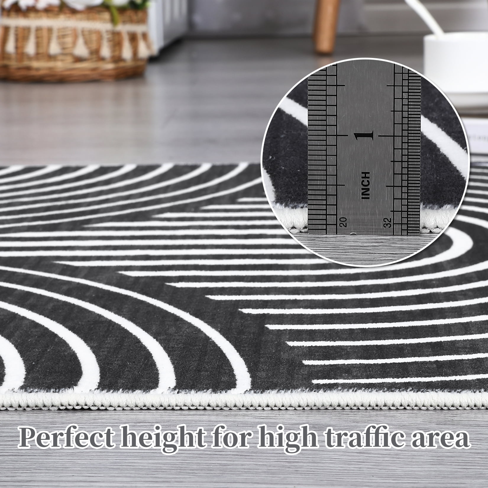 HOMERRY 8' x 10' Living Room Rug Washable Rug Large Modern Area Rugs for Bedroom Thin Rug Contemporary Black Lines Print Accent Rug