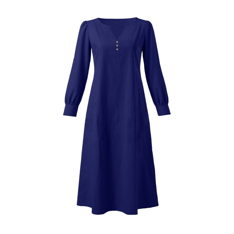 womens navy fall dress CUPSHE Fall Dresses for Women V Neck Long Sleeve Tunic Waist Slit A Line Midi Casual Dress Navy Blue, XS at Amazon Women's Clothing store
