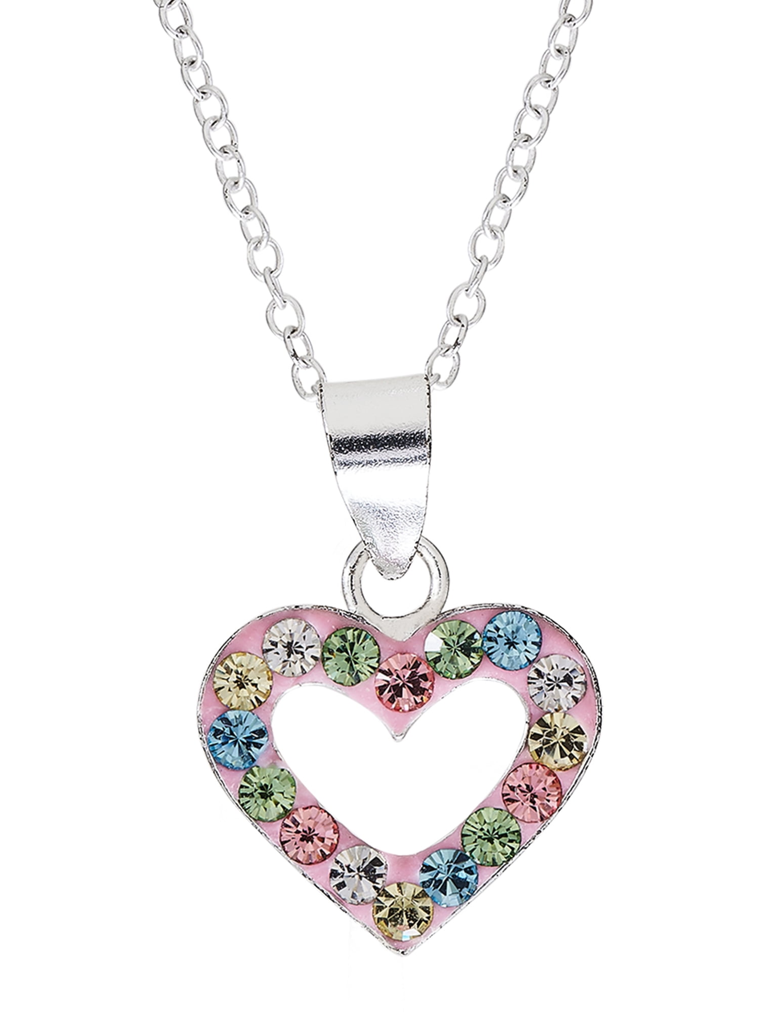 Brilliance Fine Jewelry Girl’s Sterling Silver Crystal Heart Pendant, 18” Chain