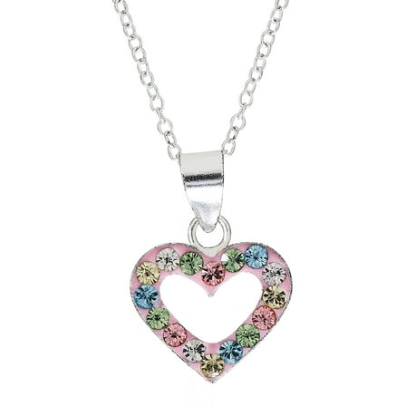 Brilliance Fine Jewelry Girl’s/Tween Sterling Silver Crystal Heart Pendant, 18” Chain