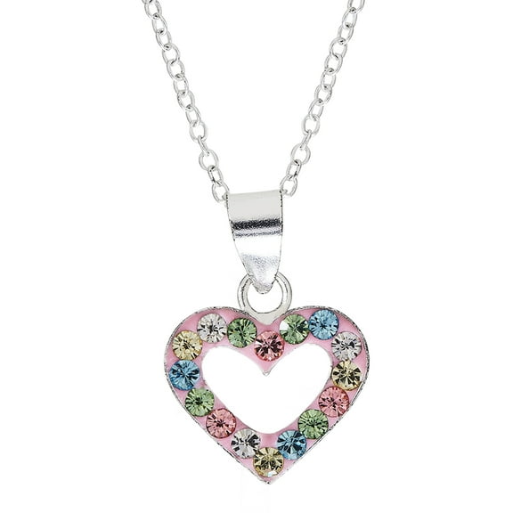 Brilliance Fine Jewelry Girl’s/Tween Sterling Silver Crystal Heart Pendant, 18” Chain