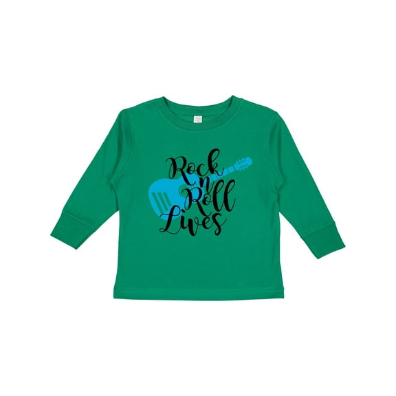 Inktastic Rock and Roll Lives with Blue Guitar Boys or Girls Long Sleeve Toddler T-Shirt