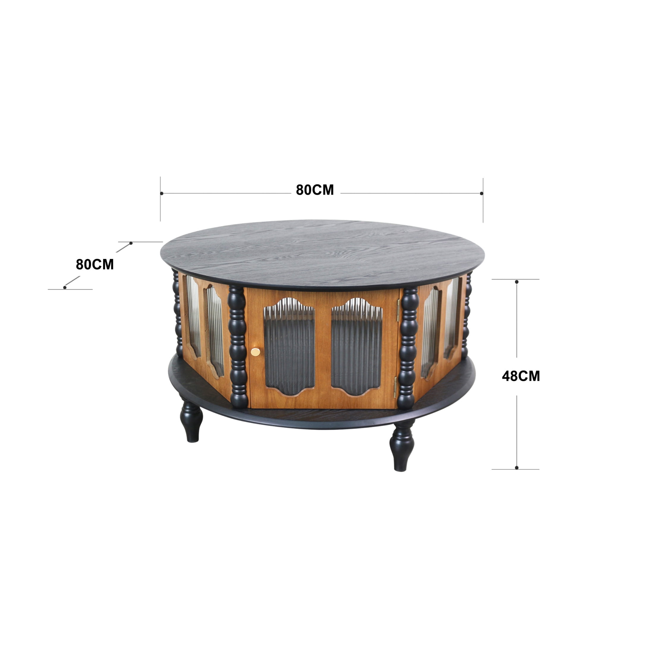 Noble House Mourade 31.5" Round Coffee Table with Storage, Industrial Modern Center Table for Small Spaces, Black