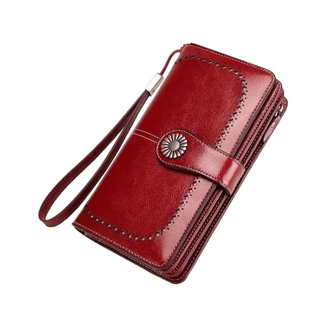 Antirrobo Gran Capacidad Cartera Para Mujer Billetera Rojo