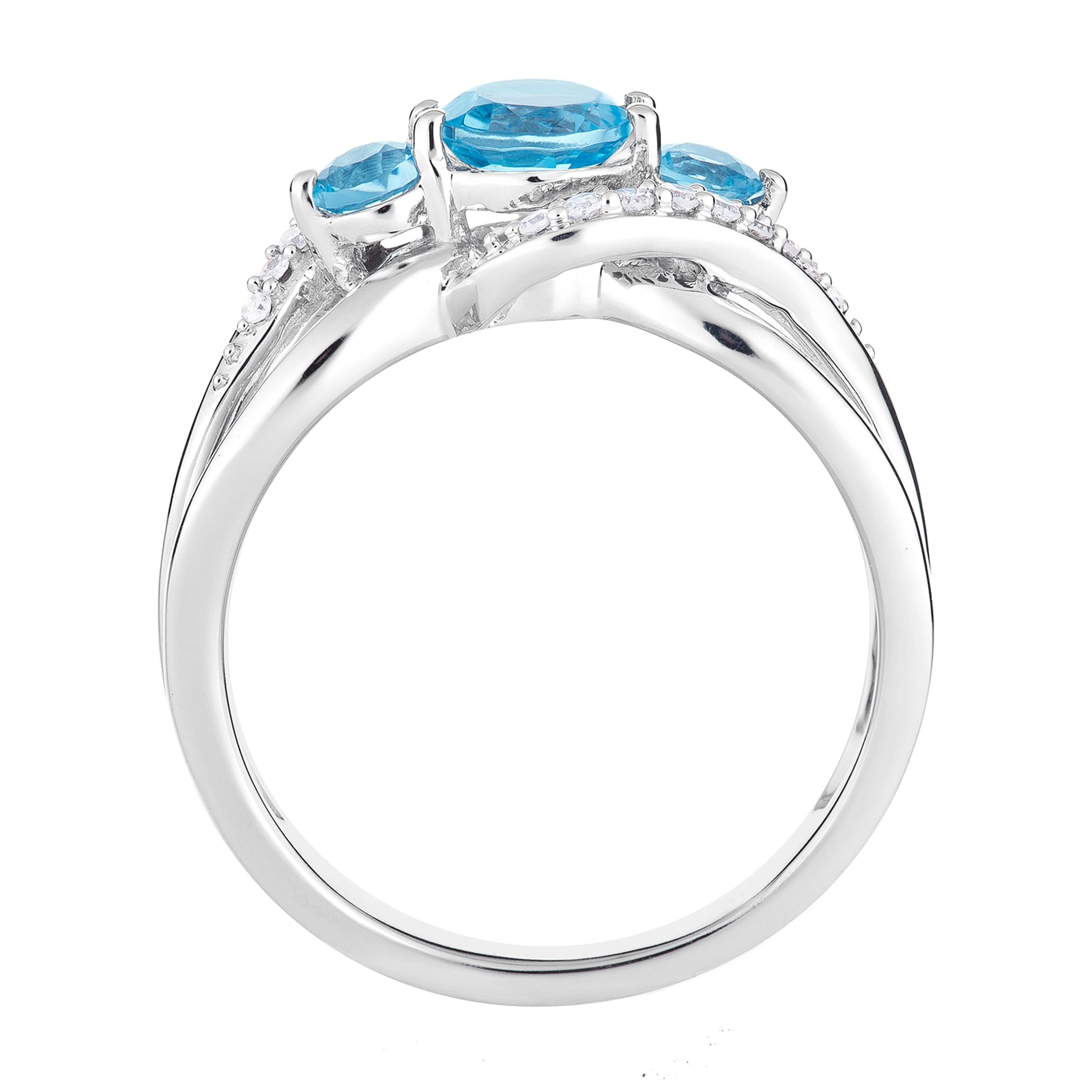 10k White Gold Swiss Blue Topaz & 1/5 Carat T.W. Diamond 3-Stone Ring