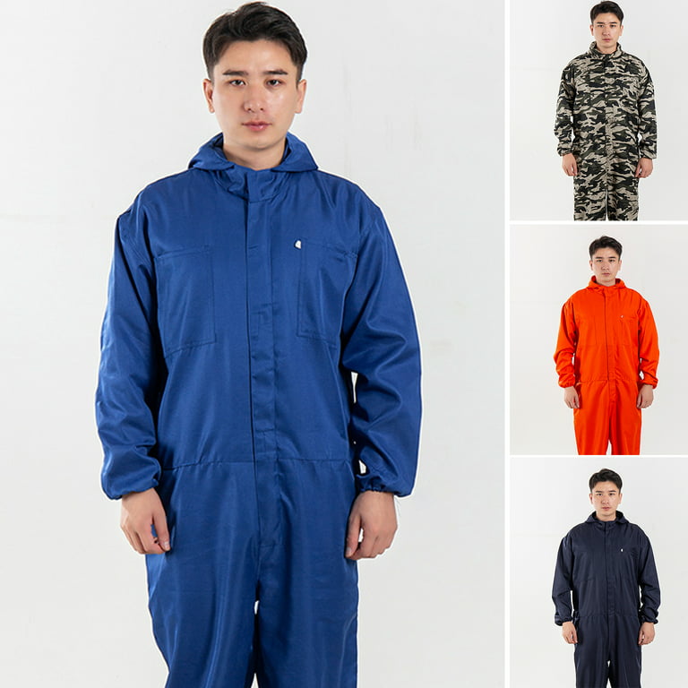 Fusipu Work Jumpsuit Waterproof Breathable Sweat-absorbing Elastic Cuff Multiple-Pockets Anti-Static Polyester Solid Long Sleeve Men Coveralls Work