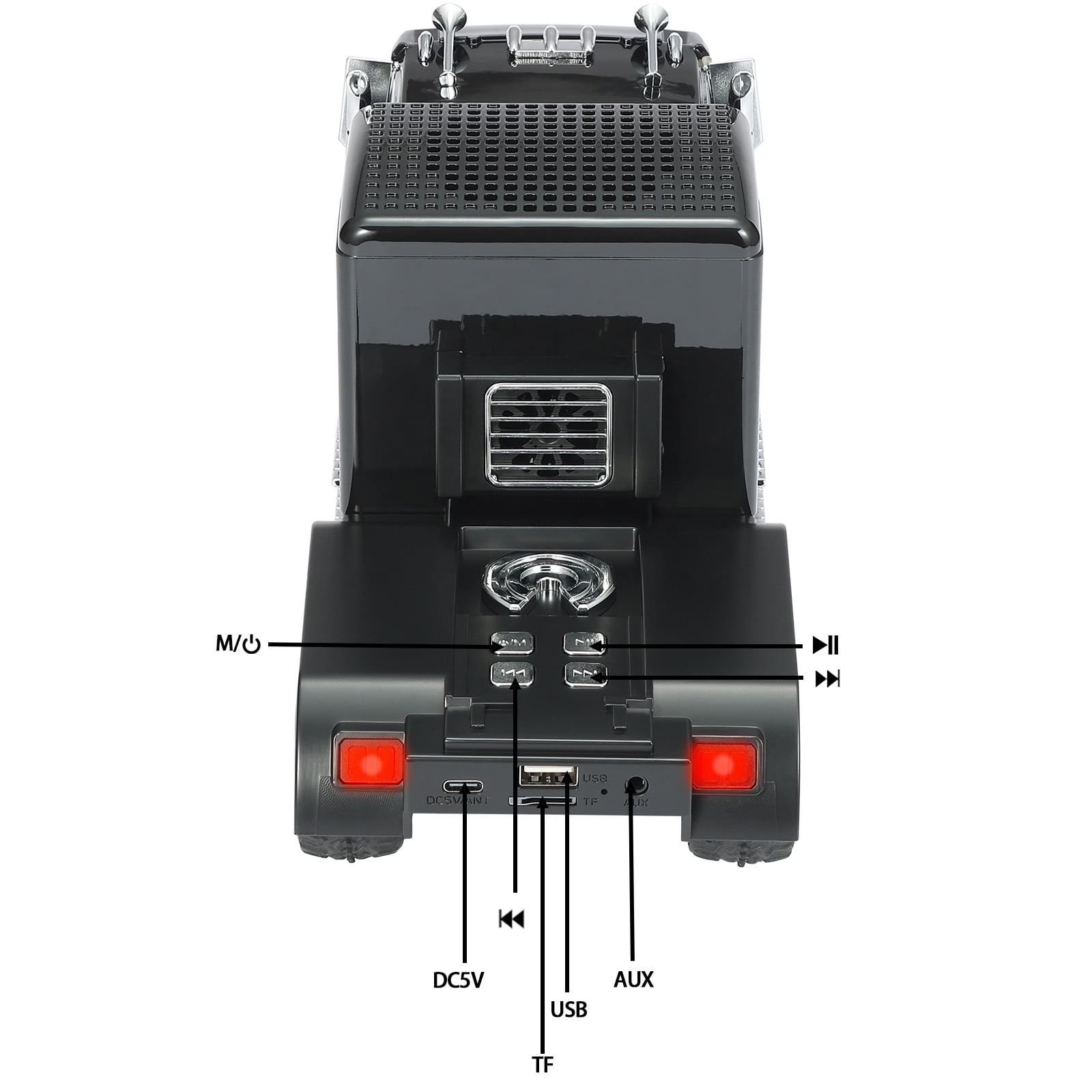 WSTER WS-570 Big Truck Model Bluetooth Speaker with USB TF Card AUX FM Radio TWS Pairing for Home OutdoorBeach Stereo Audio Subwoofers Birthday Gift(Black)