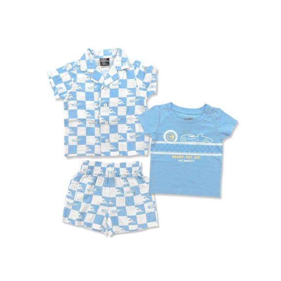Hot Wheels, Baby Boy Three-Piece Set, Squares and Flames, Sizes 0-24M