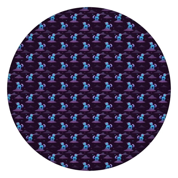 Dark Purple Cartoon Unicorn Pattern Round Fitted Tablecloth with Elastic Edge,Dining Table Cover Waterproof,Outdoor Round Tablecloth for Camping,Dining,Indoor and Outdoor