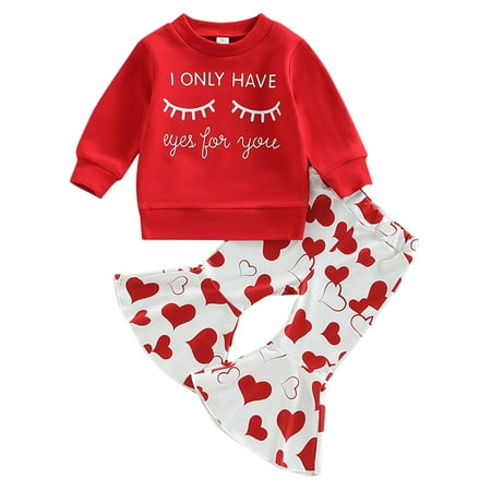 

Toddler Kids Baby Girls Valentine s Day Long Sleeve Letters Printed Sweatshirt Tops Bell Bottoms Flared Pants Outfits