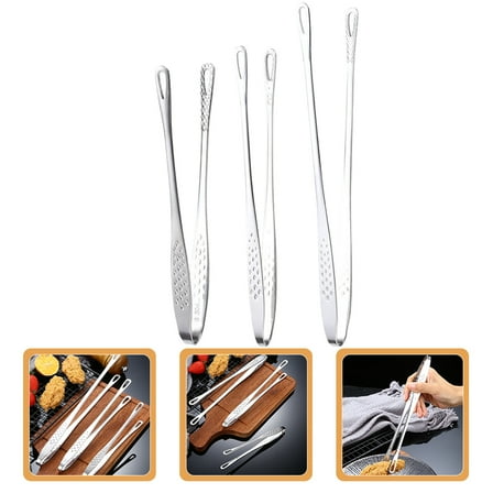 PAMINGONO 3Pcs Grill Tongs for Outdoor Barbecue Stainless Steel Kitchen Essential Plated Silver