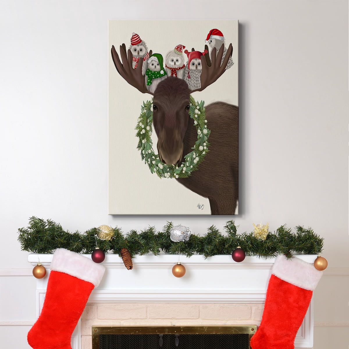 Christmas Moose and Christmas Owls- Gallery Wrapped Canvas