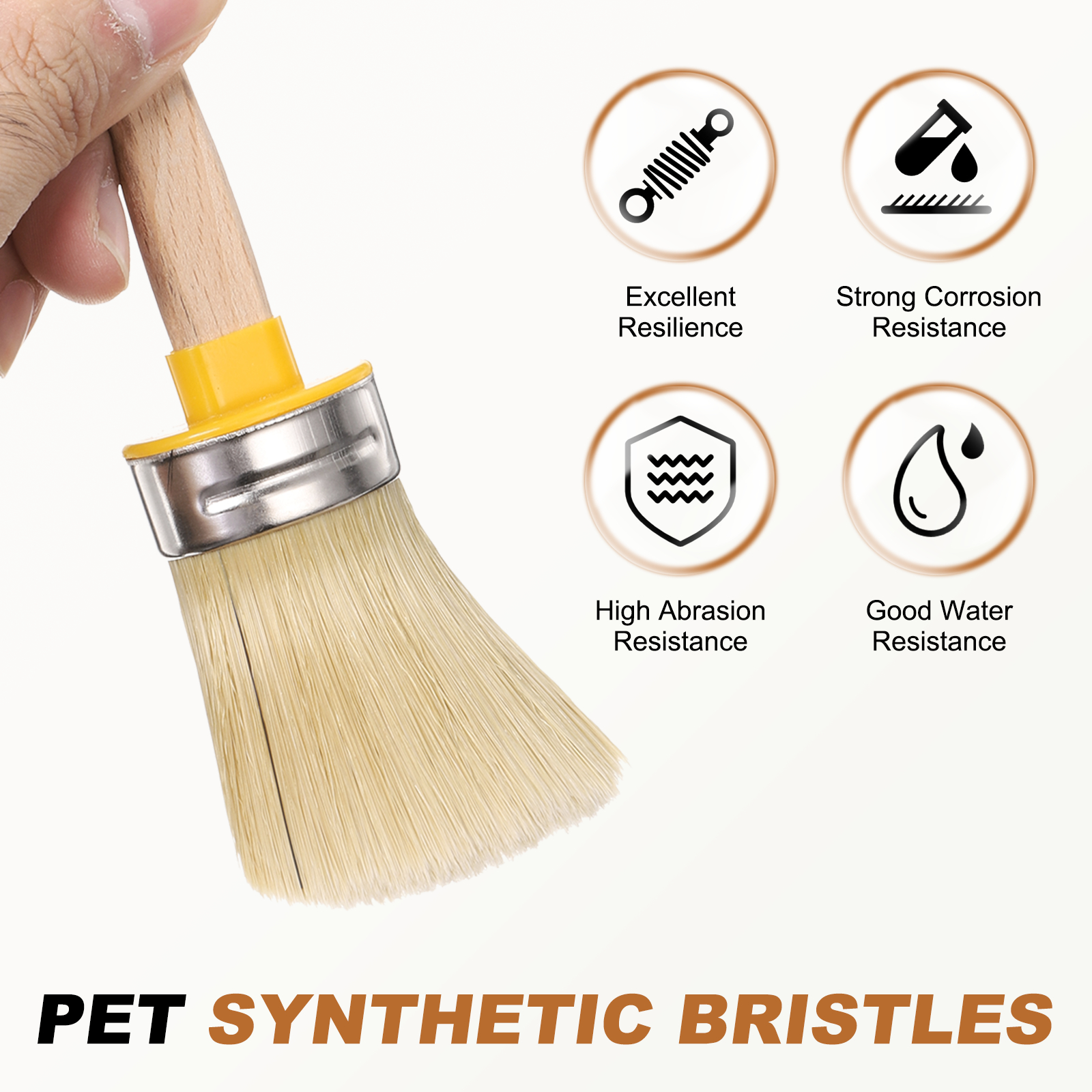 Uxcell  Wax Paint Brushes, 2 x 0.7 Inch Paint Brush, Oval PET Fiber Bristle with Wood Handle, Painting Tool for Furniture DIY Home Decor Art Crafts, Yellow