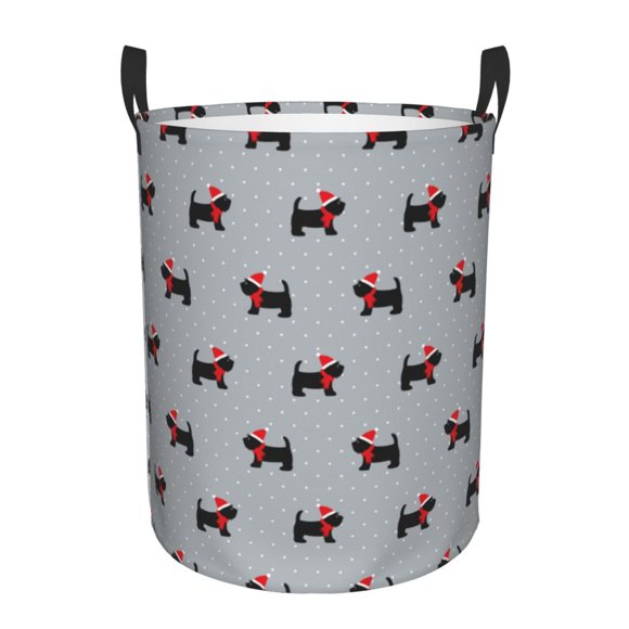 Balery Polka Dot Christmas Dog Cesta de ropa redonda con asas, impermeable, independiente, para ropa, juguetes, dormitorio y familia-Small
