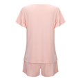thumbnail image 4 of Short Sets for Women 2 Piece Summer Vacation V-Neck Ruffle Sleeve Pajamas Comfortable Soft Plus Size Outfits Yoga Activewear Walking Tops Pink L, 4 of 9