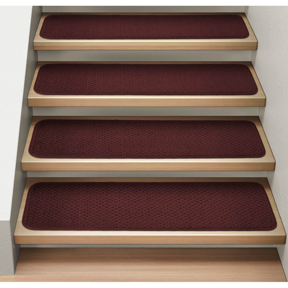 Set of 15 Attachable Indoor Carpet Stair Treads Burgundy Red 8 In