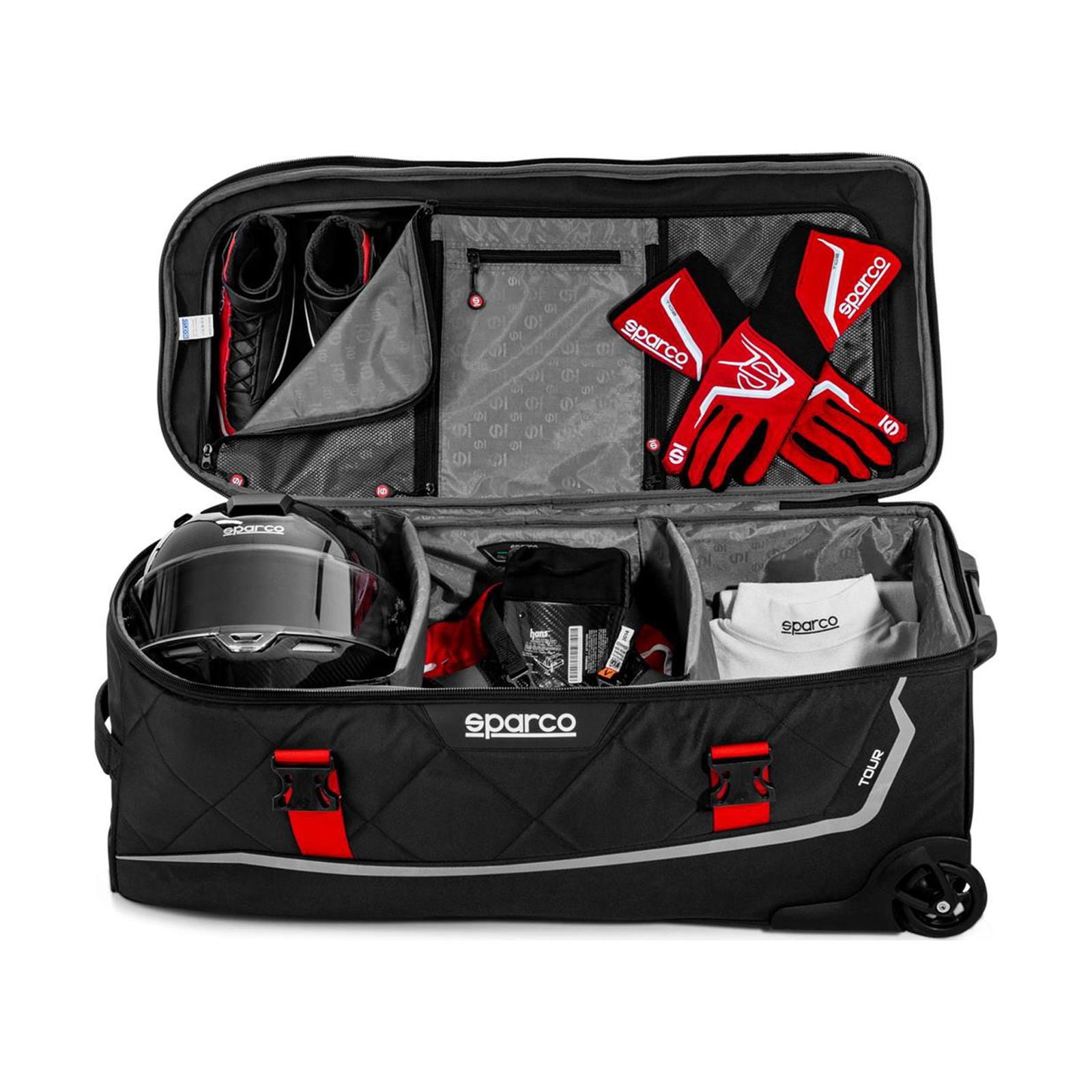 Sparco 016437NRRS Tour Rolling Duffel Bag, Black/Red