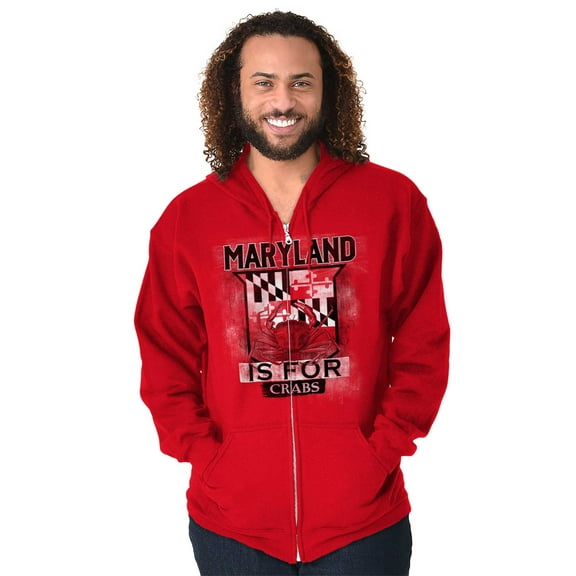 Maryland is for Crab MD Flag Souvenir Unisex Fleece Graphic Zip Up Hoodie Brisco Brands 2X