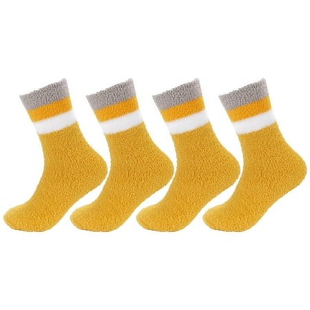 

Women s Soft and Cozy Fuzzy Crew Socks 4 Pairs Color 16 Solid Stripes Orange